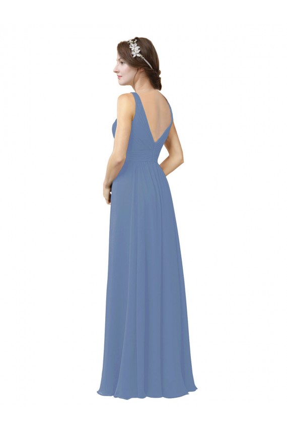 Soft Chiffon Sheath Long Sleeveless Bridal Party Dress Barrie