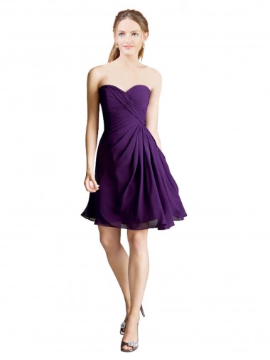 Soft Chiffon A-Line Knee Length Sleeveless Purple Bridesmaid Dress Barrie