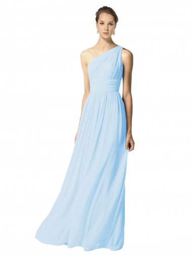 Soft Chiffon A-Line Long Sleeveless Light Sky Blue Bridesmaid Dress Barrie