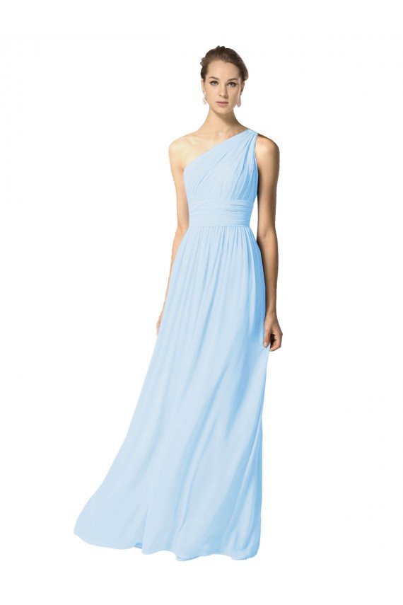 Soft Chiffon A-Line Long Sleeveless Light Sky Blue Bridesmaid Dress Barrie