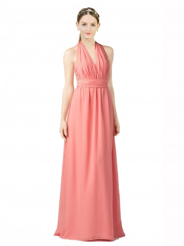 Soft Chiffon A-Line Long Sleeveless Watermelon Bridesmaid Gowns Barrie