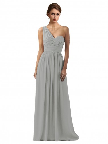 Soft Chiffon A-Line Long Sleeveless Silver Bridesmaid Gowns Barrie