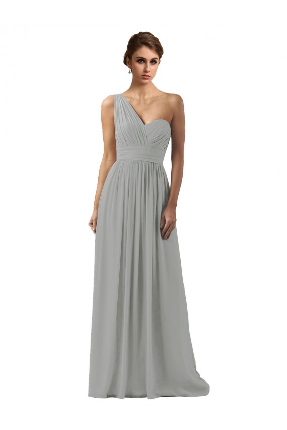 Soft Chiffon A-Line Long Sleeveless Silver Bridesmaid Gowns Barrie