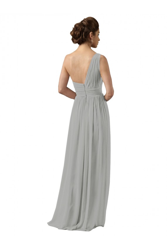 Soft Chiffon A-Line Long Sleeveless Silver Bridesmaid Gowns Barrie