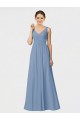 Soft Chiffon A-Line Long Sleeveless Dusty Blue Bridesmaid Gown Barrie