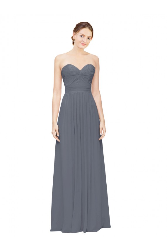 Soft Chiffon A-Line Long Sleeveless Slate Grey Bridesmaid Gowns Barrie