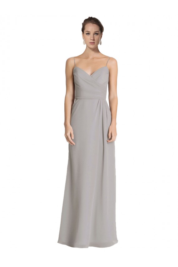 Soft Chiffon Sheath Long Sleeveless Silver Bridesmaid Dress Barrie