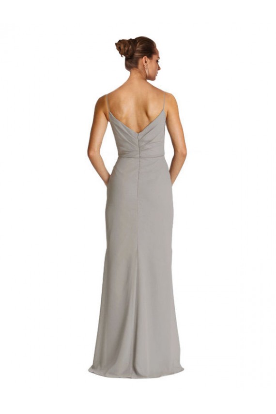 Soft Chiffon Sheath Long Sleeveless Silver Bridesmaid Dress Barrie