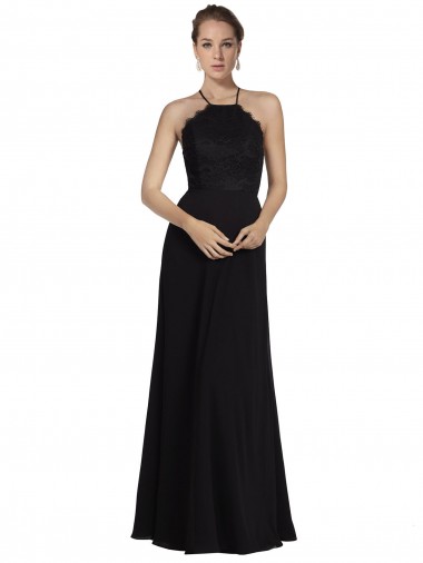 Soft Chiffon & Lace A-Line Long Sleeveless Open Back Bridesmaid Gown Barrie