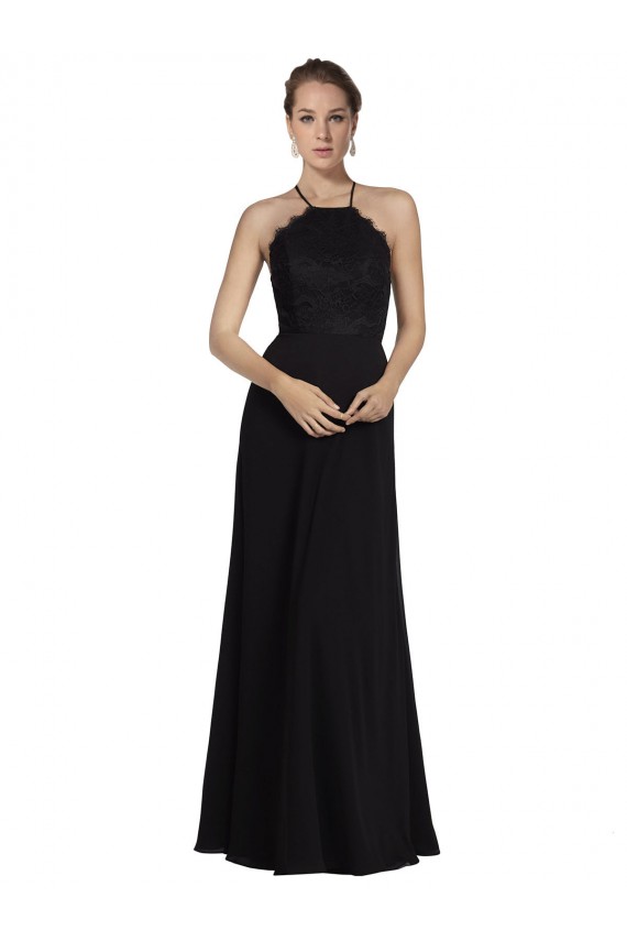 Soft Chiffon & Lace A-Line Long Sleeveless Open Back Bridesmaid Gown Barrie