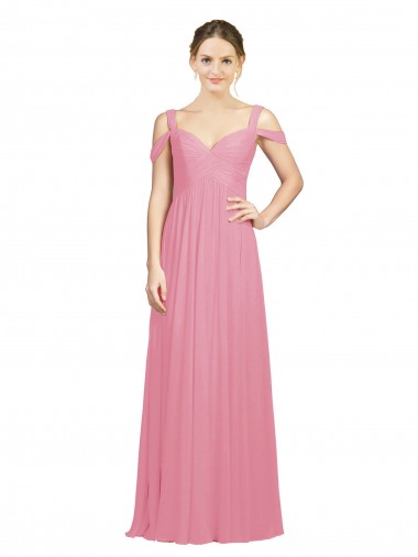 Soft Chiffon A-Line Long Sleeveless Skin Pink Bridesmaid Gowns Barrie