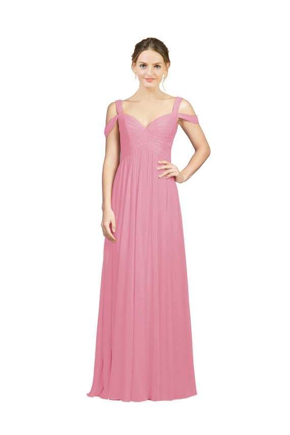 Soft Chiffon A-Line Long Sleeveless Skin Pink Bridesmaid Gowns Barrie