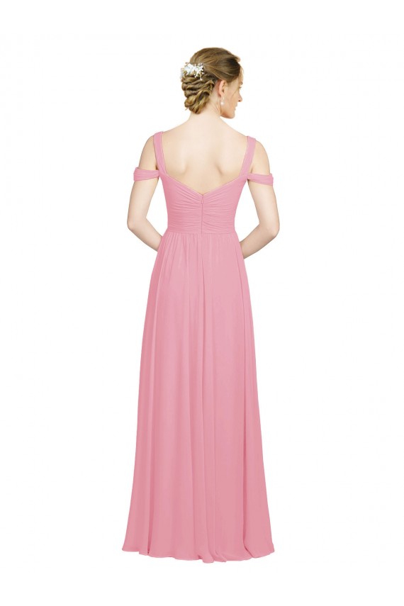 Soft Chiffon A-Line Long Sleeveless Skin Pink Bridesmaid Gowns Barrie