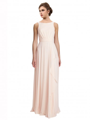 Chiffon A-Line Long Sleeveless V-Back Cream Pink Bridesmaid Dresses Barrie