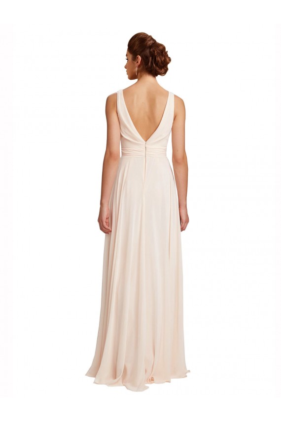 Chiffon A-Line Long Sleeveless V-Back Cream Pink Bridesmaid Dresses Barrie