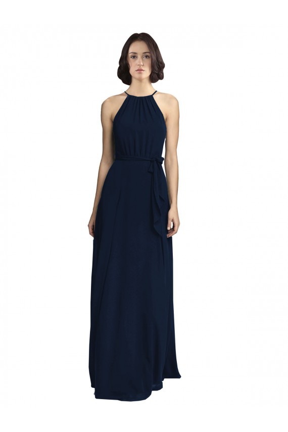 Chiffon A-Line Long Sleeveless Dark Navy Bridesmaid Dress / Evening Gowns Barrie