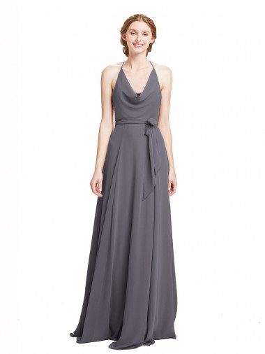 Soft Chiffon A-Line Long Sleeveless Slate Grey Bridesmaid Dress Barrie