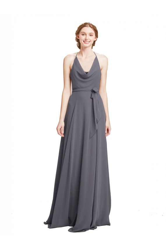 Soft Chiffon A-Line Long Sleeveless Slate Grey Bridesmaid Dress Barrie