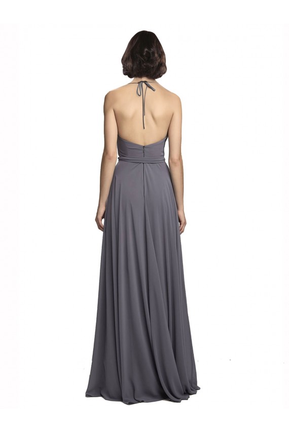 Soft Chiffon A-Line Long Sleeveless Slate Grey Bridesmaid Dress Barrie