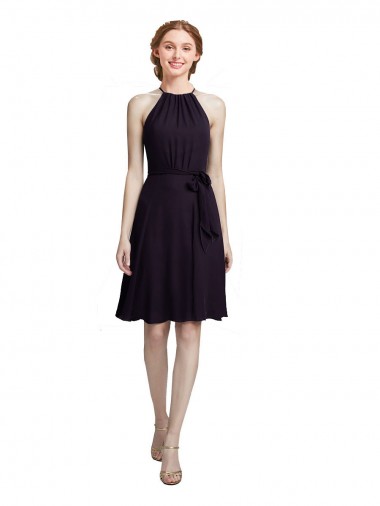 Soft Chiffon A-Line Knee Length Sleeveless Grape Bridesmaid Dress Barrie