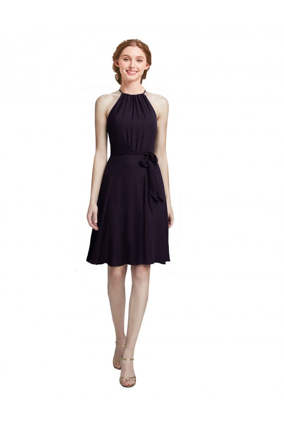 Soft Chiffon A-Line Knee Length Sleeveless Grape Bridesmaid Dress Barrie