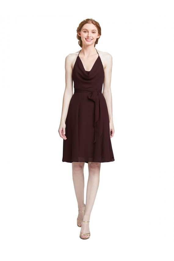 Soft Chiffon A-Line Knee Length Sleeveless Burgundy Gold Cocktail Dresses Barrie