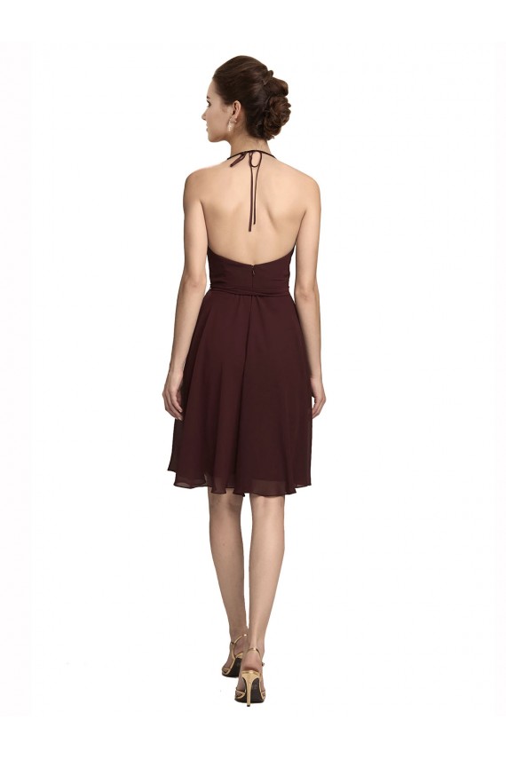 Soft Chiffon A-Line Knee Length Sleeveless Burgundy Gold Cocktail Dresses Barrie