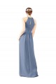 Soft Chiffon Sheath Long Sleeveless Dusty Blue Keyhole Back Bridesmaid Dress Barrie