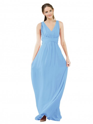 Soft Chiffon A-Line Long Sleeveless Periwinkle Bridesmaid Gowns Barrie