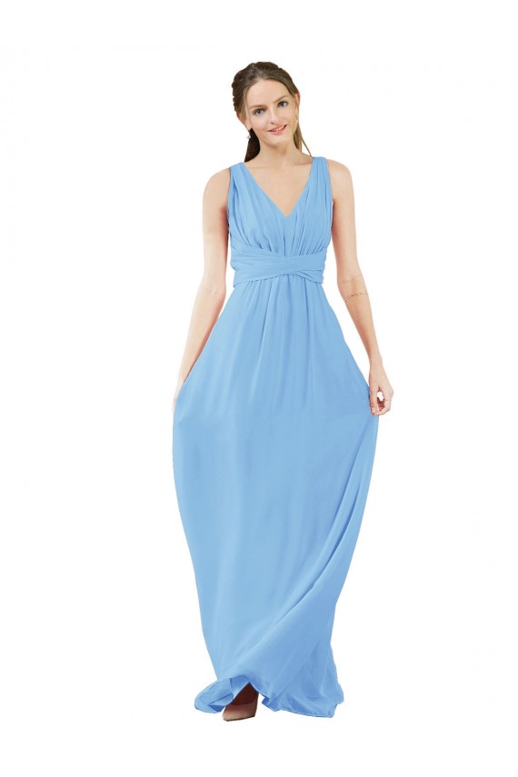 Soft Chiffon A-Line Long Sleeveless Periwinkle Bridesmaid Gowns Barrie