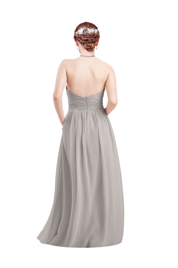 Soft Chiffon A-Line Long Sleeveless Dark Navy Open Back Evening Gowns / Bridesmaid Dress Barrie