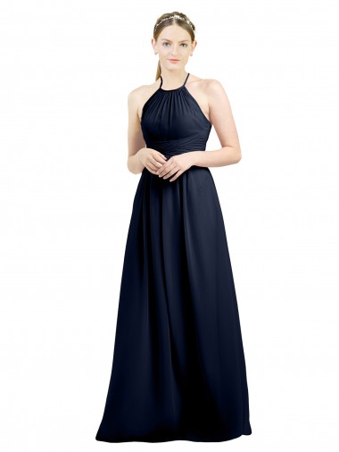 Soft Chiffon A-Line Long Sleeveless Dark Navy Open Back Evening Gowns / Bridesmaid Dress Barrie