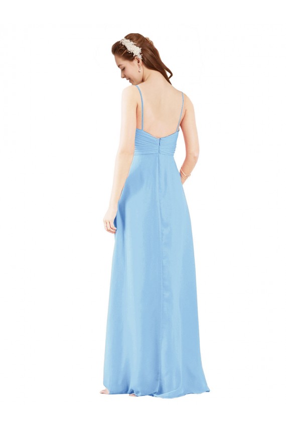 Soft Chiffon Sheath Long Sleeveless Low Back Bridesmaid Dress Barrie