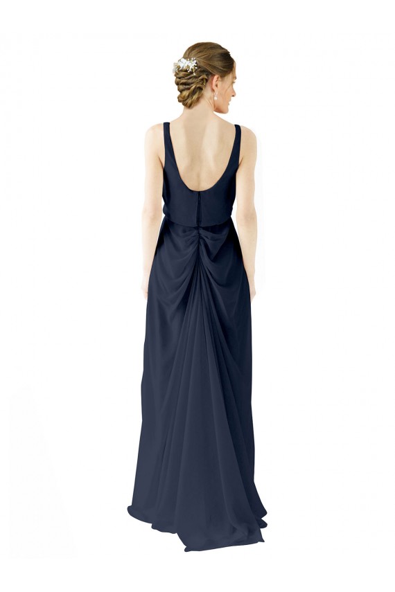 Soft Chiffon A-Line Long Sleeveless Dark Navy Open Back Bridesmaid Dress Barrie