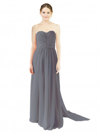 Chiffon A-Line Long Sleeveless Slate Grey Open Back Bridesmaid Dress / Evening Dress Barrie
