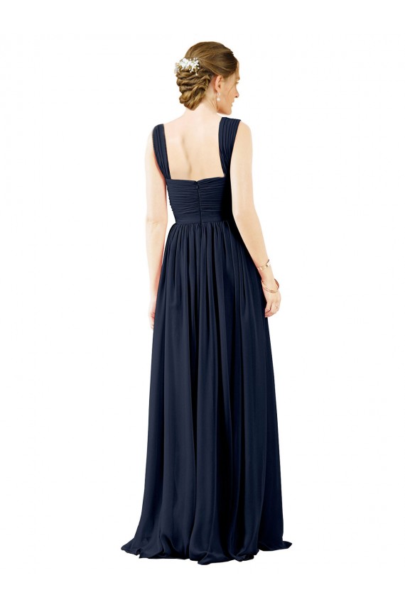 Soft Chiffon A-Line Long Dusty Blue Open Back Bridesmaid Dress Barrie