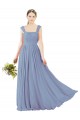 Soft Chiffon A-Line Long Dusty Blue Open Back Bridesmaid Dress Barrie
