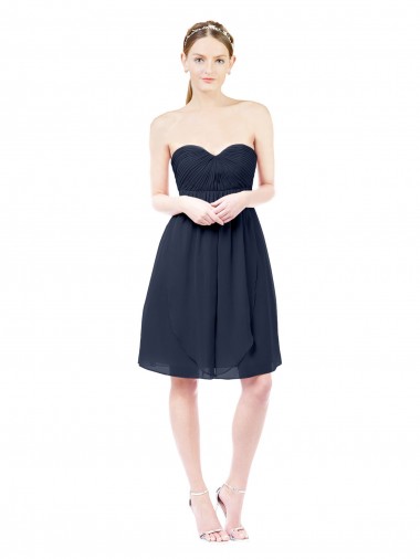 Soft Chiffon A-Line Knee Length Sleeveless Open Back Dark Navy Cocktail Dresses Barrie