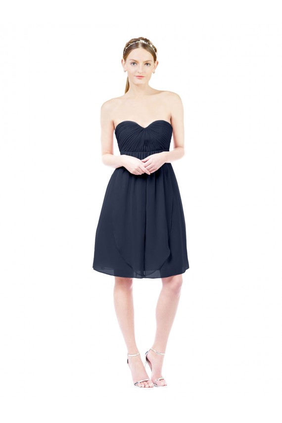 Soft Chiffon A-Line Knee Length Sleeveless Open Back Dark Navy Cocktail Dresses Barrie
