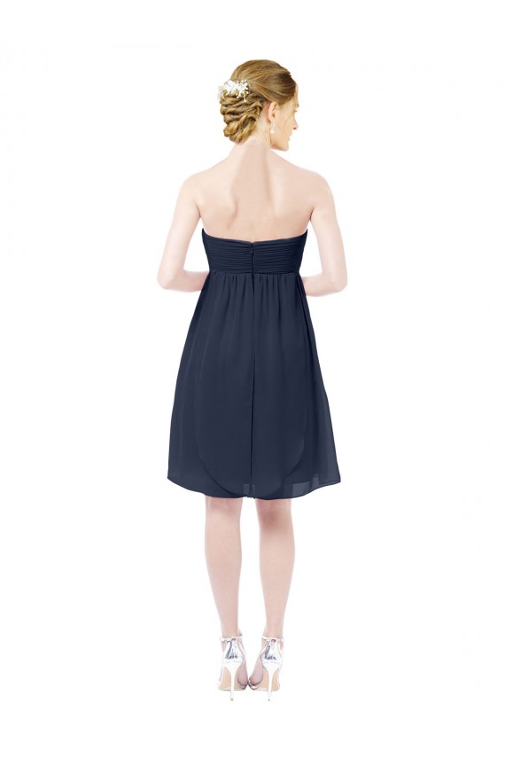 Soft Chiffon A-Line Knee Length Sleeveless Open Back Dark Navy Cocktail Dresses Barrie