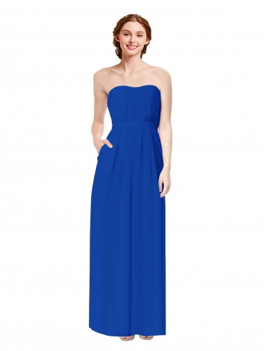Soft Chiffon Sheath Long Sleeveless Open Back Royal Blue Bridesmaid Dresses Barrie