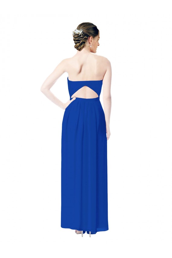 Soft Chiffon Sheath Long Sleeveless Open Back Royal Blue Bridesmaid Dresses Barrie