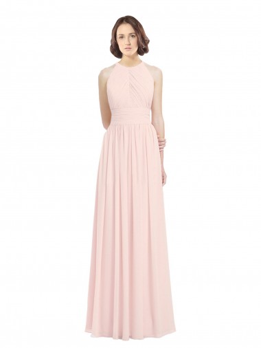 Soft Chiffon A-Line Long Sleeveless Pink Keyhole Back Bridesmaid Dress Barrie