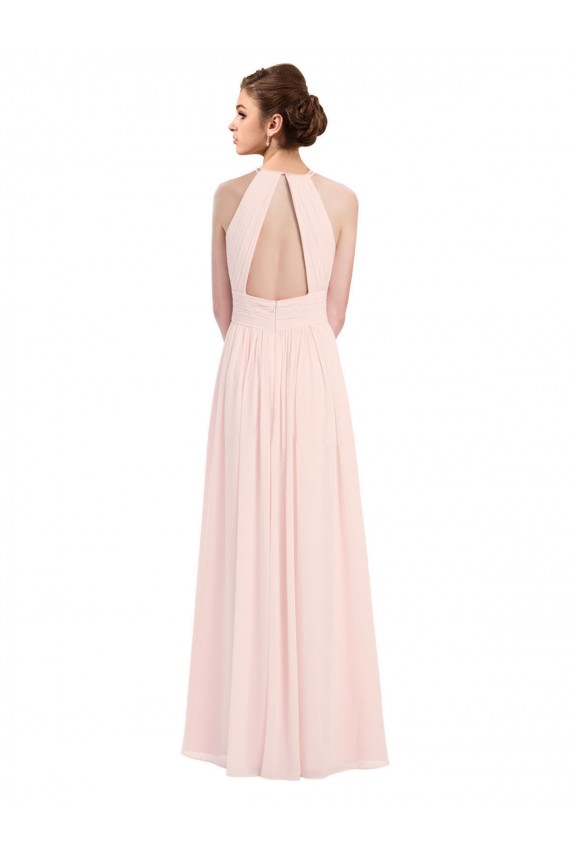 Soft Chiffon A-Line Long Sleeveless Pink Keyhole Back Bridesmaid Dress Barrie