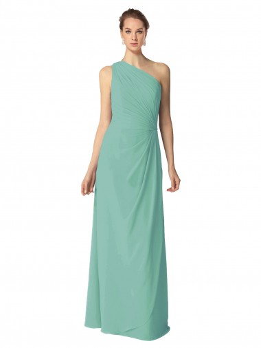 Soft Chiffon A-Line Long Sleeveless Jade Bridesmaid Dress Barrie