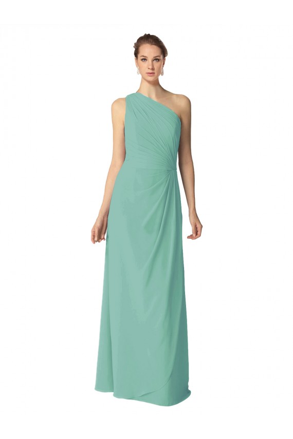 Soft Chiffon A-Line Long Sleeveless Jade Bridesmaid Dress Barrie