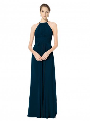 Soft Chiffon A-Line Long Sleeveless Midnight Green Bridesmaid Gowns Barrie
