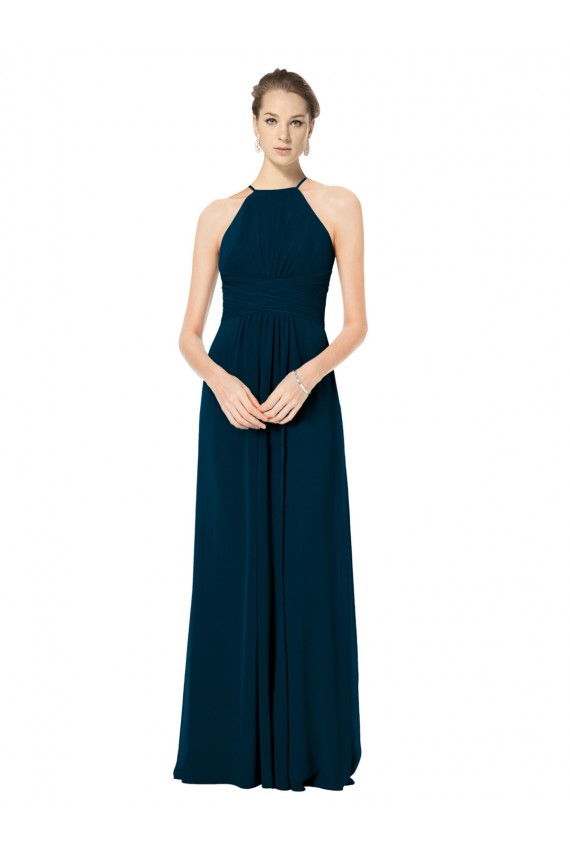 Soft Chiffon A-Line Long Sleeveless Midnight Green Bridesmaid Gowns Barrie
