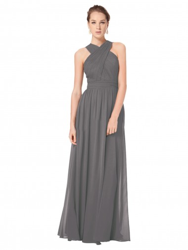Soft Chiffon A-Line Long Sleeveless Keyhole Back Bridesmaid Dress Barrie