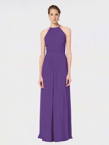 Soft Chiffon Long Sleeveless Criss Cross Back Bridesmaid Dress Barrie